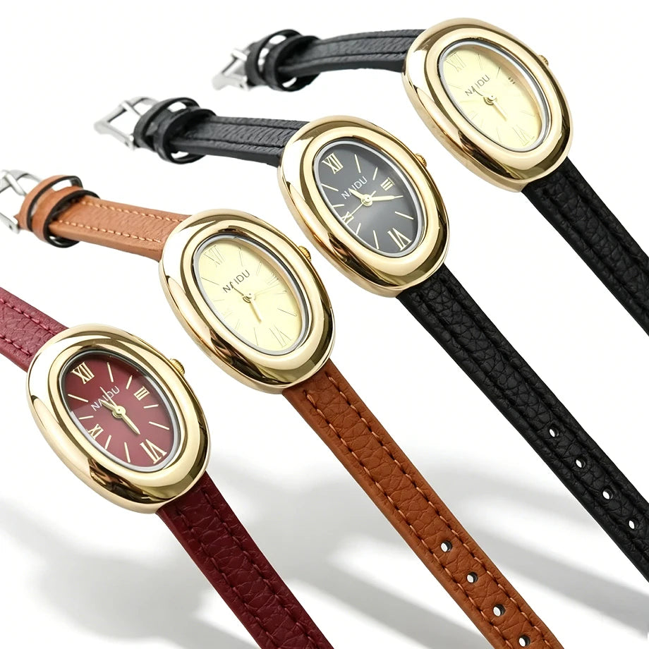 Montre Ovale Élégante pour Femme – Bracelet Acier Inoxydable ou Cuir