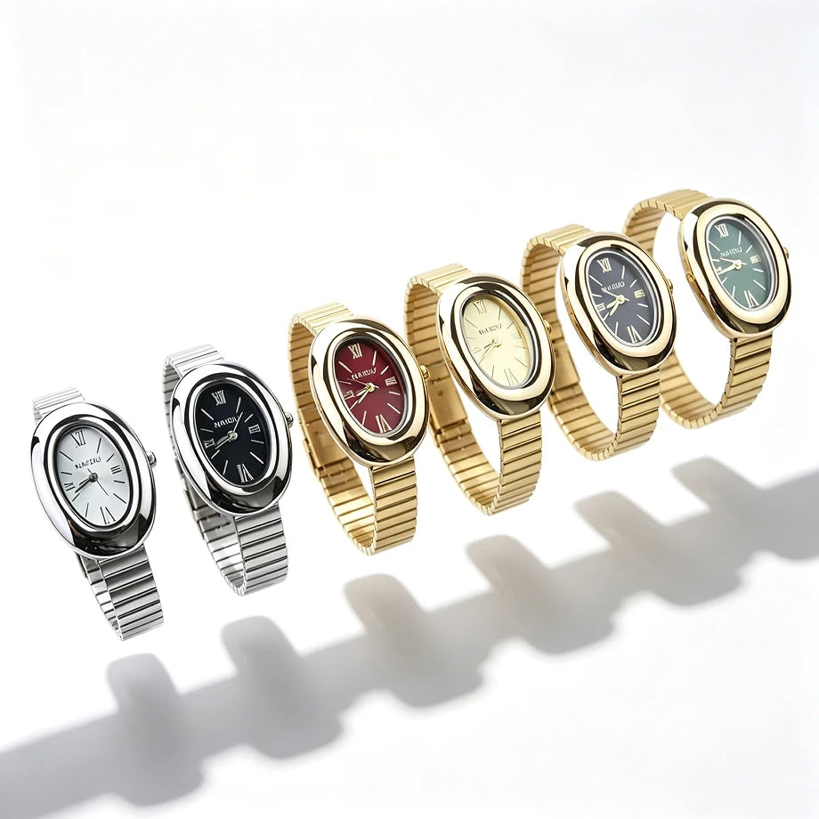 Montre Ovale Élégante pour Femme – Bracelet Acier Inoxydable ou Cuir