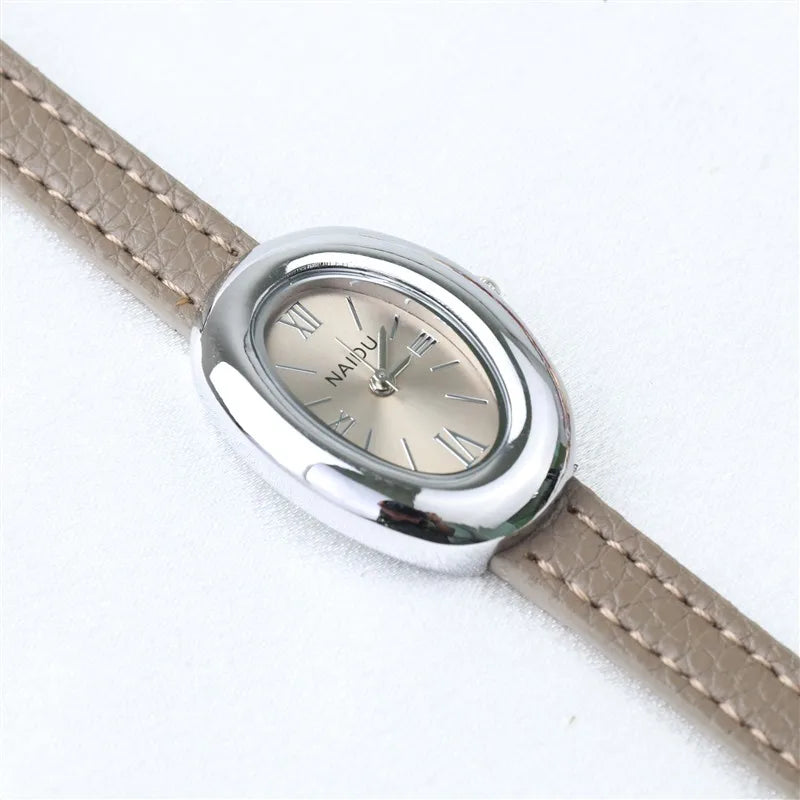 Montre Ovale Élégante pour Femme – Bracelet Acier Inoxydable ou Cuir