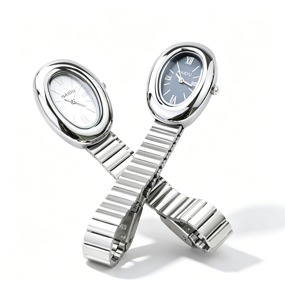 Montre Ovale Élégante pour Femme – Bracelet Acier Inoxydable ou Cuir