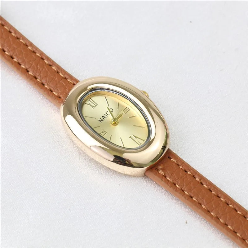 Montre Ovale Élégante pour Femme – Bracelet Acier Inoxydable ou Cuir